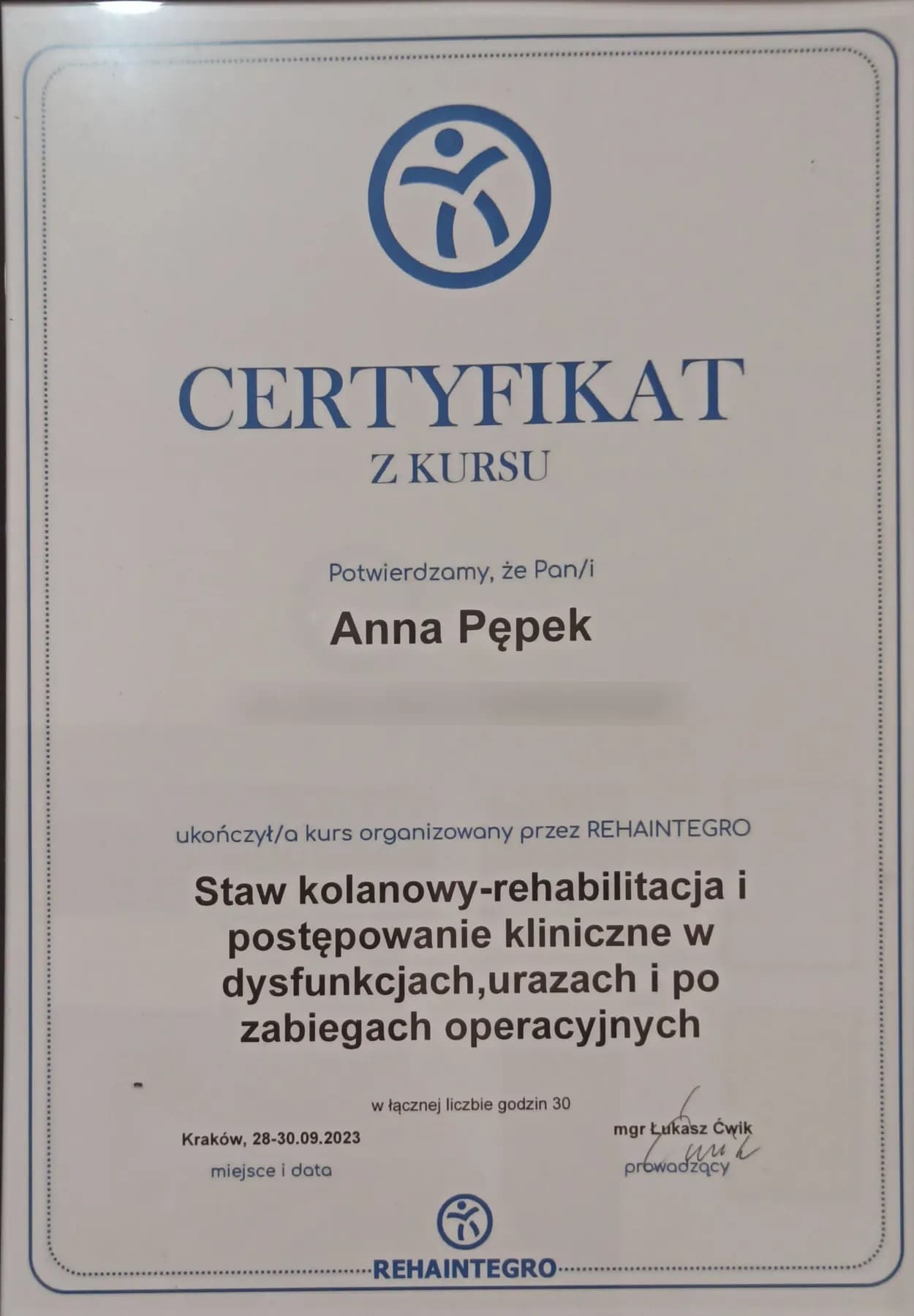 Staw kolanowy — rehabilitacja i postępowanie kliniczne — Rehaintegro (2023)