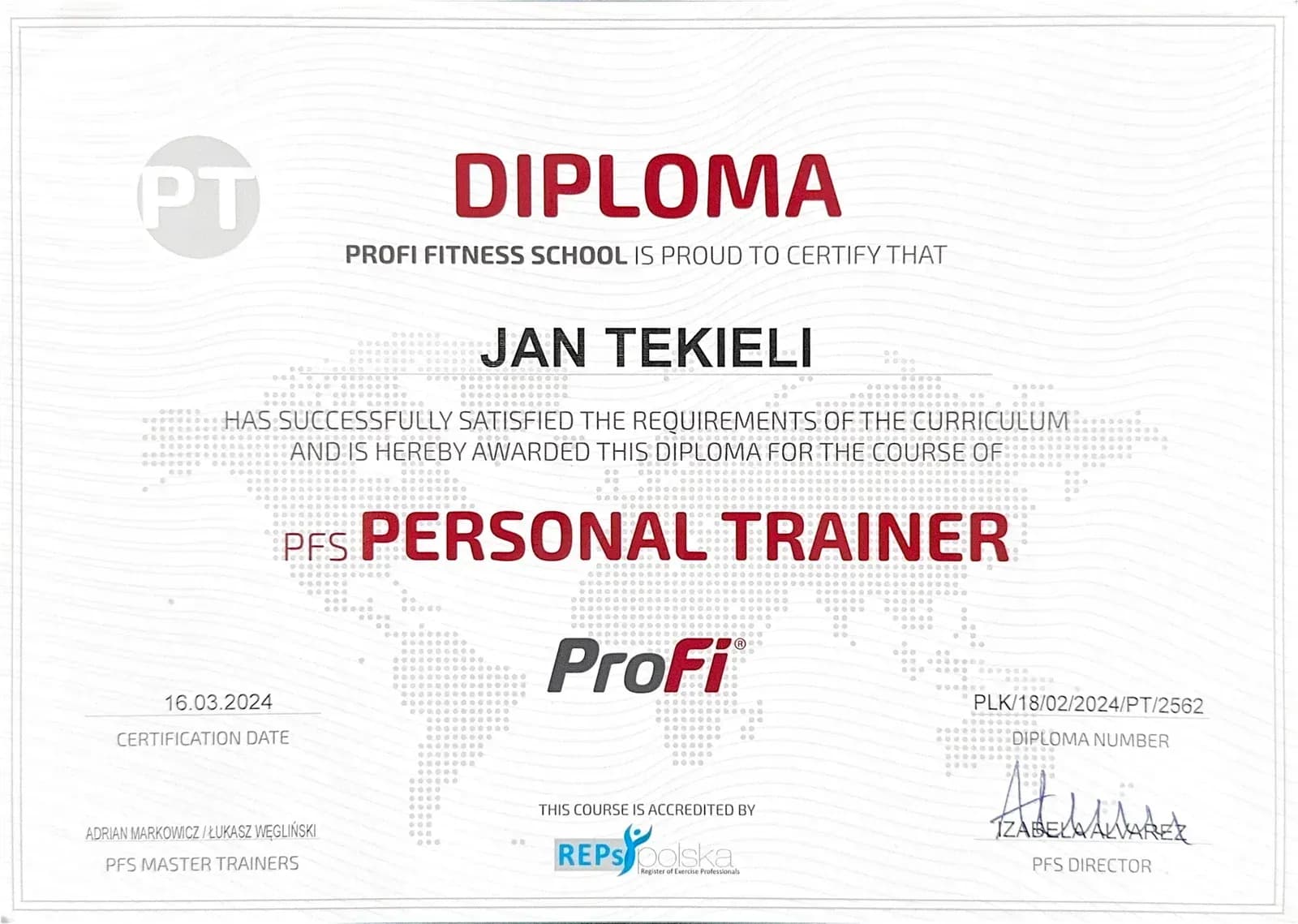 Trener personalny — Profi Fitness School (2024)