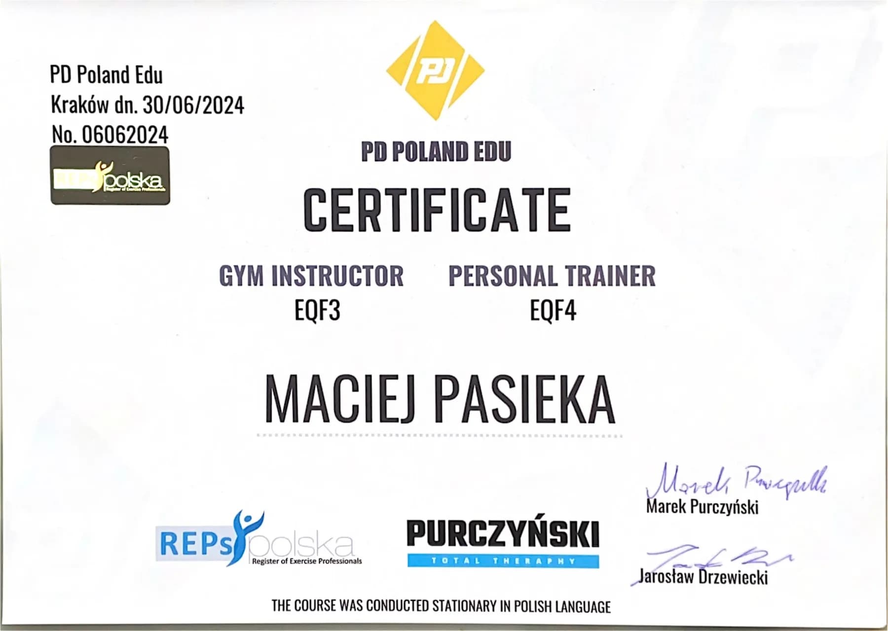Trener personalny EQF 4 i instruktor siłowni EQF 3 — PD Poland Edu (2024)